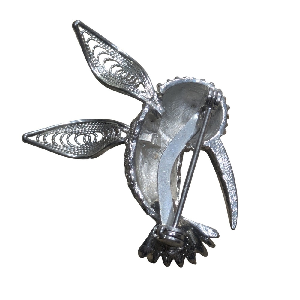 Ornate Silver Hummingbird Brooch – Exquisite Filigree Wings & Textured Detail - Picture 4 of 6